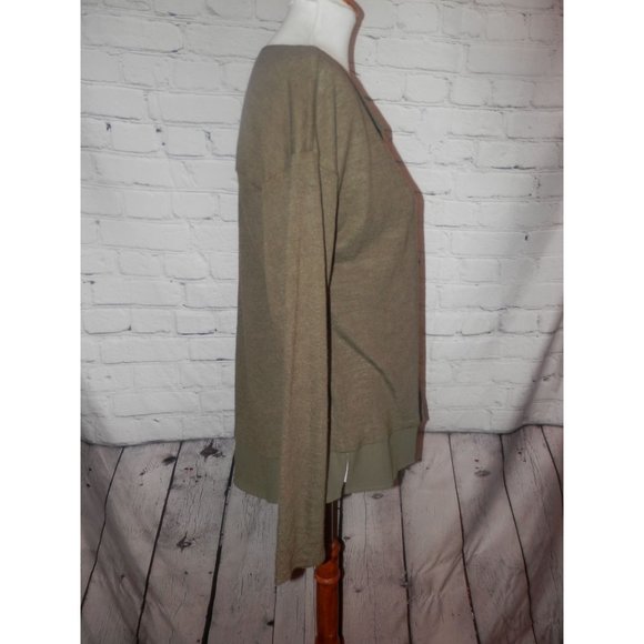 Sanctuary Sweater Pullover Large Green Split Neck Long Lightweight Silky Hem - Picture 2 of 4